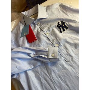 Men's Gucci MLB Authentic New York Yankees -4 Button‎ Long Blue Dress Shirt-Med